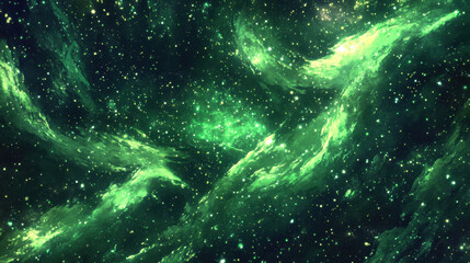 mesmerizing cosmic scene with swirling green nebulae and countless stars creates sense of wonder and mystery in vast universe