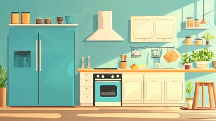 Fototapeta premium Bright and Cozy Kitchen Interior with Vintage Elements and Plants