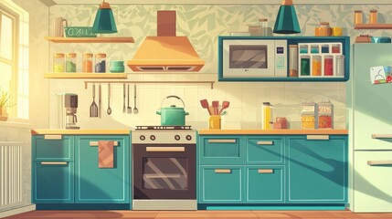 Bright and Modern Kitchen with Turquoise Cabinets and Natural Light