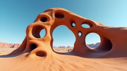 Exploring Unique Rock Formation in Desert Landscape Under Clear Blue Sky