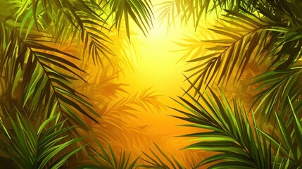 Golden Tropical Paradise: Sunlit Palm Fronds