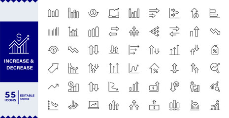 Increase and Decrease line Editable Icons set. Vector illustration in modern thin line style of profit related icons: chart, graph, arrow,Increase and decrease related icons: thin vector icon set,