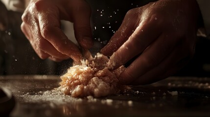 close up of chef making delicious food in the kitchen
