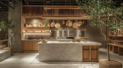 Modern Kitchen Interior with Minimalist Design and Natural Elements