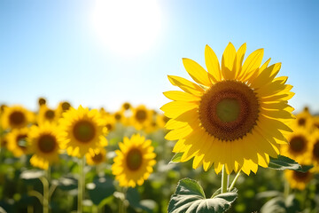 Fototapeta premium Summer Blooming Sunflowers Field