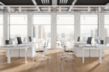 Modern Office Interior with Blurred Background. 3D Rendering