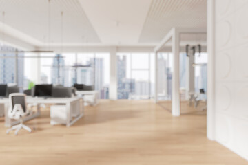 Modern Office Interior with City View. 3D Rendering