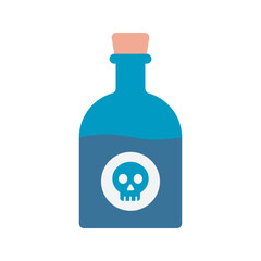 Poison Bottle Flat design style, blue bottle with a skull label, great for toxic substances, warning designs, and pharmaceutical illustrations.