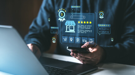 Online customer review and rating concept.