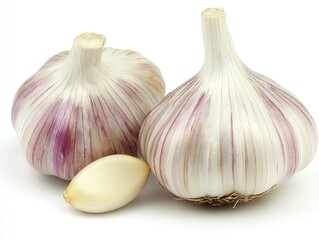 Obraz premium Fresh garlic bulbs and clove on white background (1)