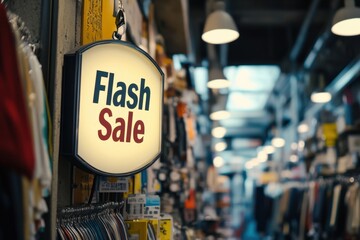 A sign that says "Flash Sale" is hanging on a building