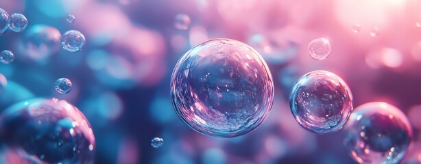 Naklejka premium Colorful soap bubbles floating in light.