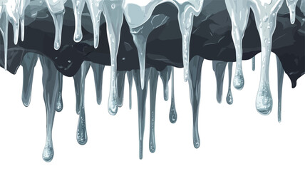 Fototapeta premium Close-up view of an abstract image depicting multiple streams of dripping paint. The paint appears to be in shades of grey, from light silver to dark charcoal, against a white background. The