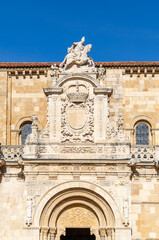 Exterior facade of the Basilica of San Isidoro, approximately 11th century, in the city of Leon, Spain