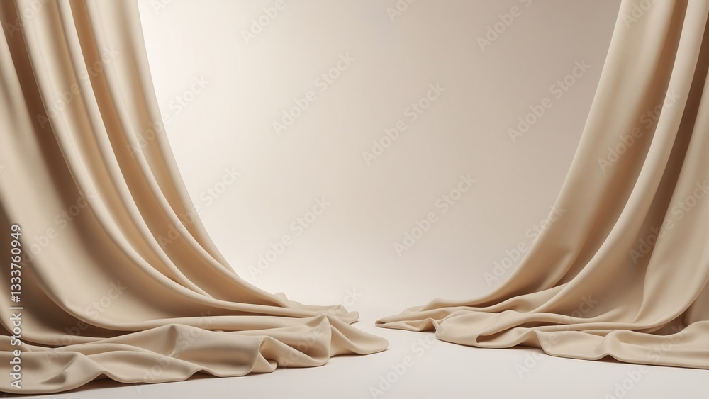 Fototapete elegant fabric drape with soft flowing folds in neutral tones creating a calm and serene studio back