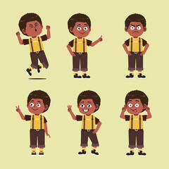 Cute African Boy with afro hair Cartoon Character Collections Set