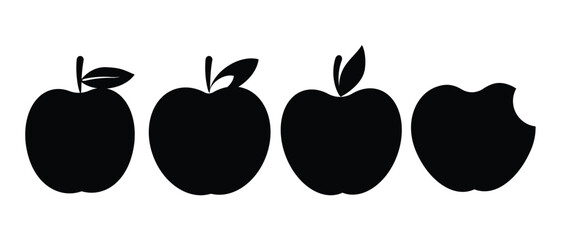 apple silhouette vector illustration with white background. vector apple set collection.