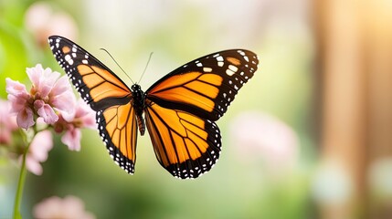 Fototapeta premium Vibrant Monarch Butterfly Perched on Delicate Flower in Nature