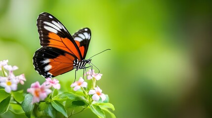 Naklejka premium Colorful Butterfly Perched on Delicate Flowers in Natural Habitat