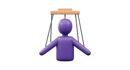 Isolated Dapper Puppet Held by Restricting Strings, Personifying External Control and Hidden Manipulation
