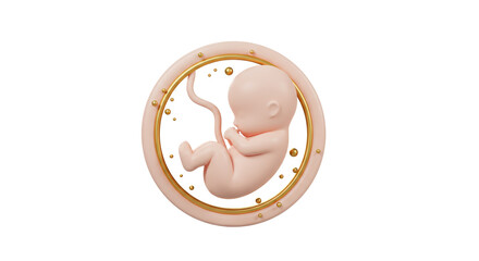 Isolated Serene 3D Fetus in Warm Womb Accentuated by Gold Spheres, Epitomizing New Life and Blessed Creation