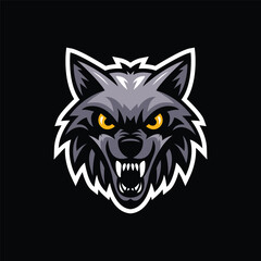 Obraz premium Angry wolf head esport gaming logo vector illustration, logo wolf head esport style