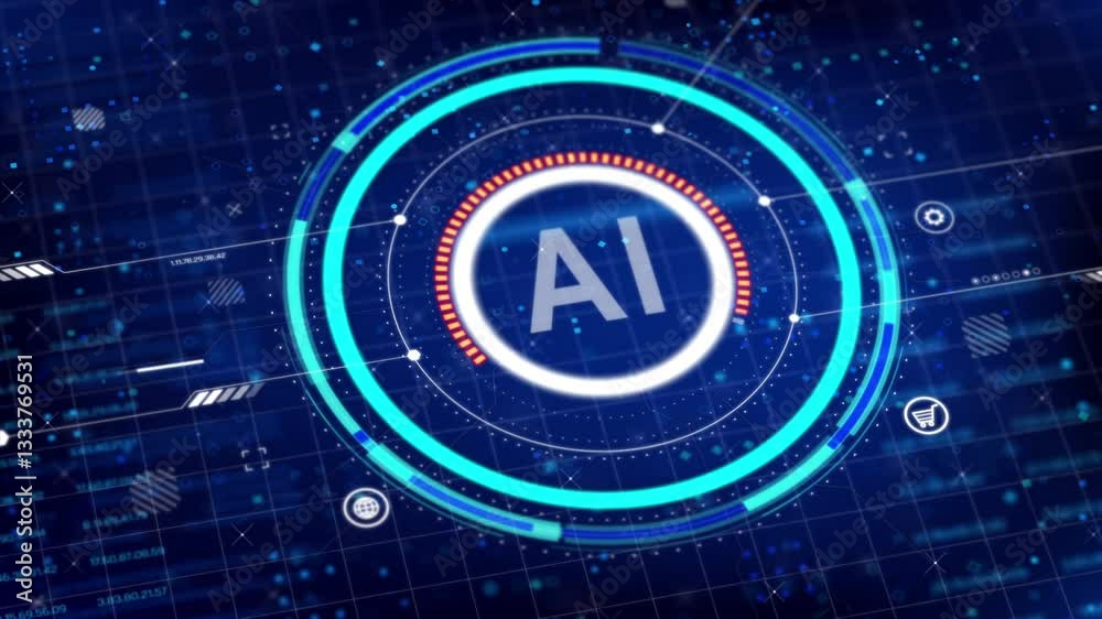 Poster 3d rendering of ai artificial intelligence technology concept with particle and line elements. ai te