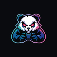 panda head esport gaming logo vector illustration with neon color design, logo panda head esport style