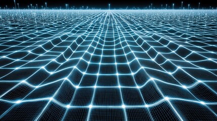 Futuristic cyber grid landscape ideal for technology, data, or network illustration, backdrop