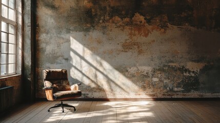 Vintage Chair in Abandoned Room with Dramatic Light and Texture