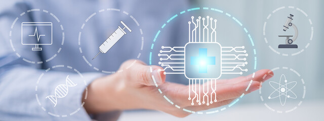 Doctor medical technology innovation artificial intelligence healthcare hospital science digital futuristic concept