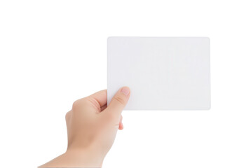 Obraz premium Hand Holding a Blank White Card on Isolated Background in Bright Light