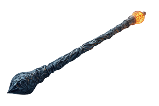 An Ancient, Ornate Staff, Glowing With Arcane Energy, Rests Against A Stark Isolated on Transparent Background, Its Intricate Carvings Hinting At Forgotten Magic And Power
