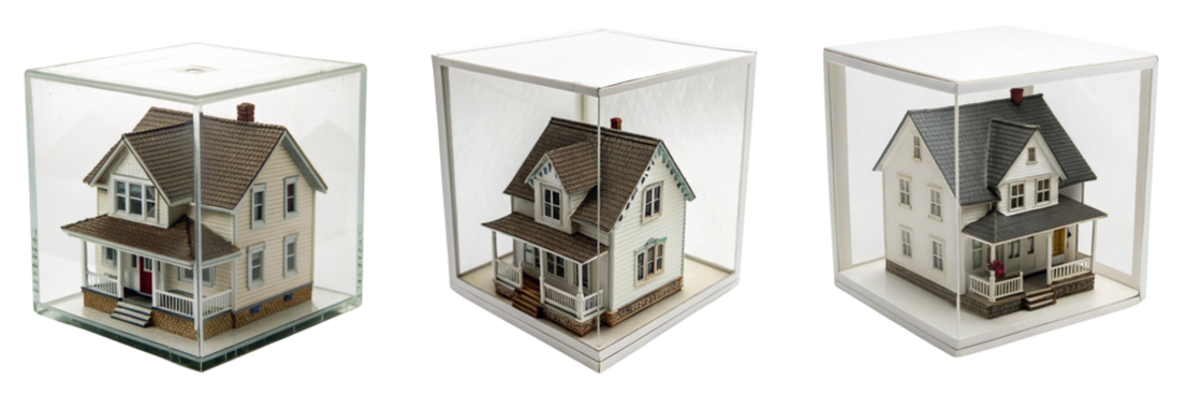 Set of A small house inside cube isolated on a transparent background - Powered by Adobe