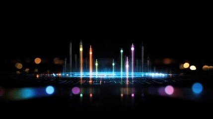 Colorful Digital Sound Wave Form with Glowing Elements and Lights