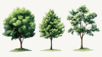 Obraz premium Collection of Three Watercolor Trees: A Botanical Illustration