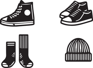 Stylish Footwear and Accessories Icons Art & Illustration