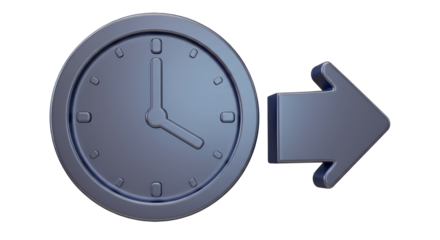 Isolated Metallic Clock Face with Projecting Arrow, Symbolizing Time Management, Deadline Awareness, and Schedule Efficiency
