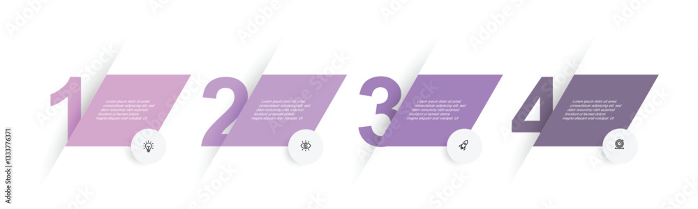 Aufkleber Design template infographic vector element. 4 step process infographic with icons and paper style. Vector timeline can be used for workflow, business presentation and web graphic design.