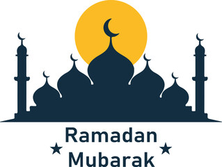  Ramadan Kareem Typography with Mosque Silhouette Vector
