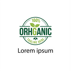 100% Organic Logo with Green Leaves