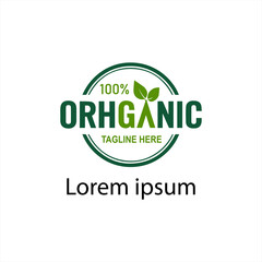 100% Organic Green Leaf Logo with Tagline