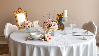 Fototapeta premium Charming Sweetheart Table Décor: A Romantic and Adorable Setup