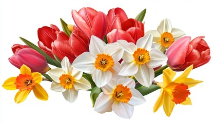 Naklejka premium Vibrant spring bouquet of tulips and daffodils