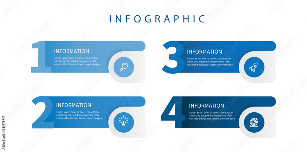 Poster Design template infographic. 4 step slide with paper style