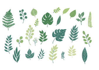 手書きの葉っぱや木の枝や植物などのイラスト素材