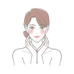 ほおに手を当てている綺麗な女性のイラスト