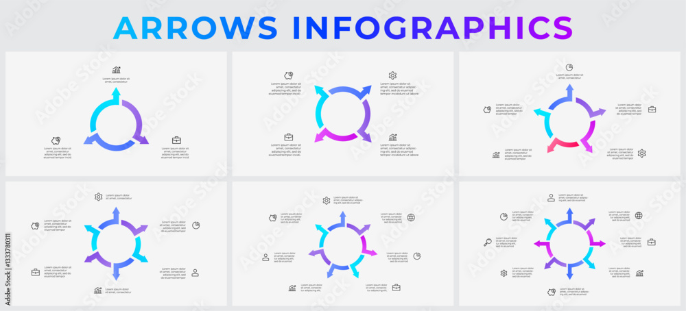 Poster circular arrow infographic templates suitable for presenting processes, workflows, or cycles in busi