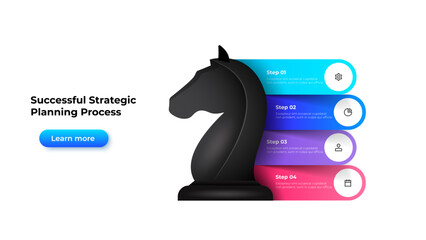 Strategic Planning Infographic with 4 Steps and Chess Knight Figure © abert84