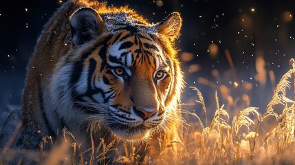 Majestic Siberian Tiger in Golden Sunset Winter Scene